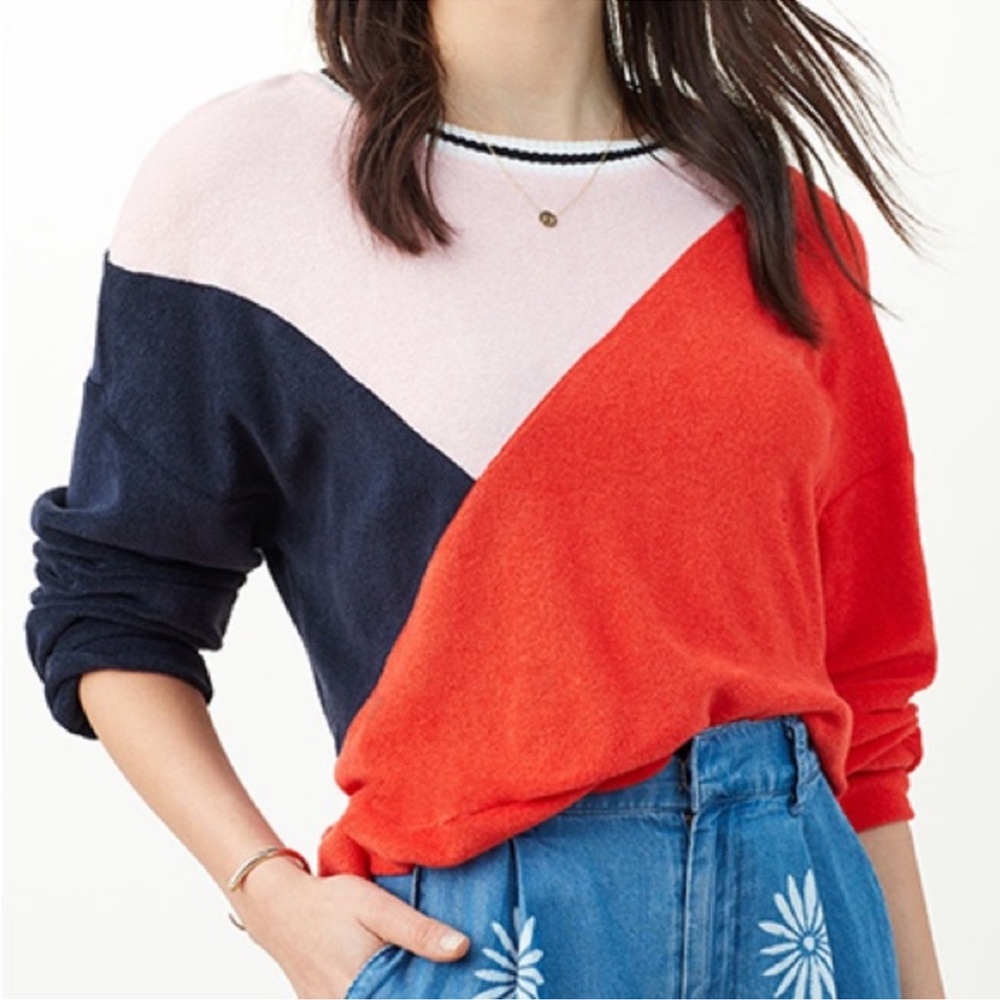 Splendid x Margherita Missoni Color Block Terry Sweatshirt Small Pink Navy
